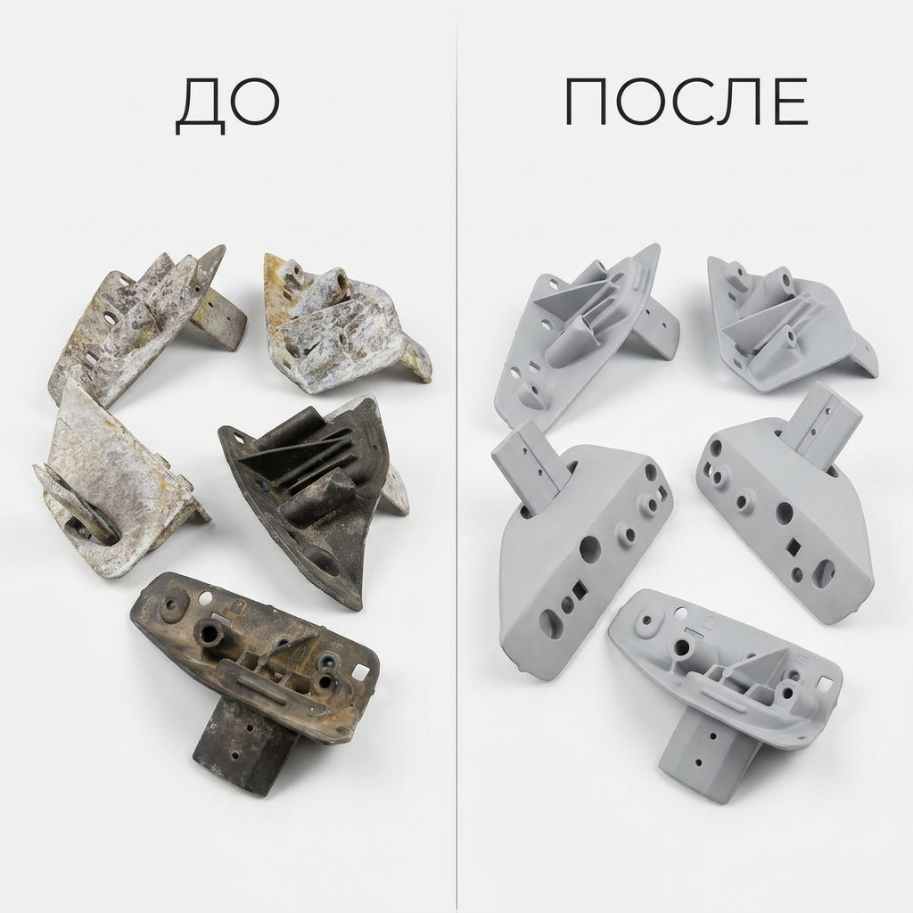 Серые детали до и после обработки